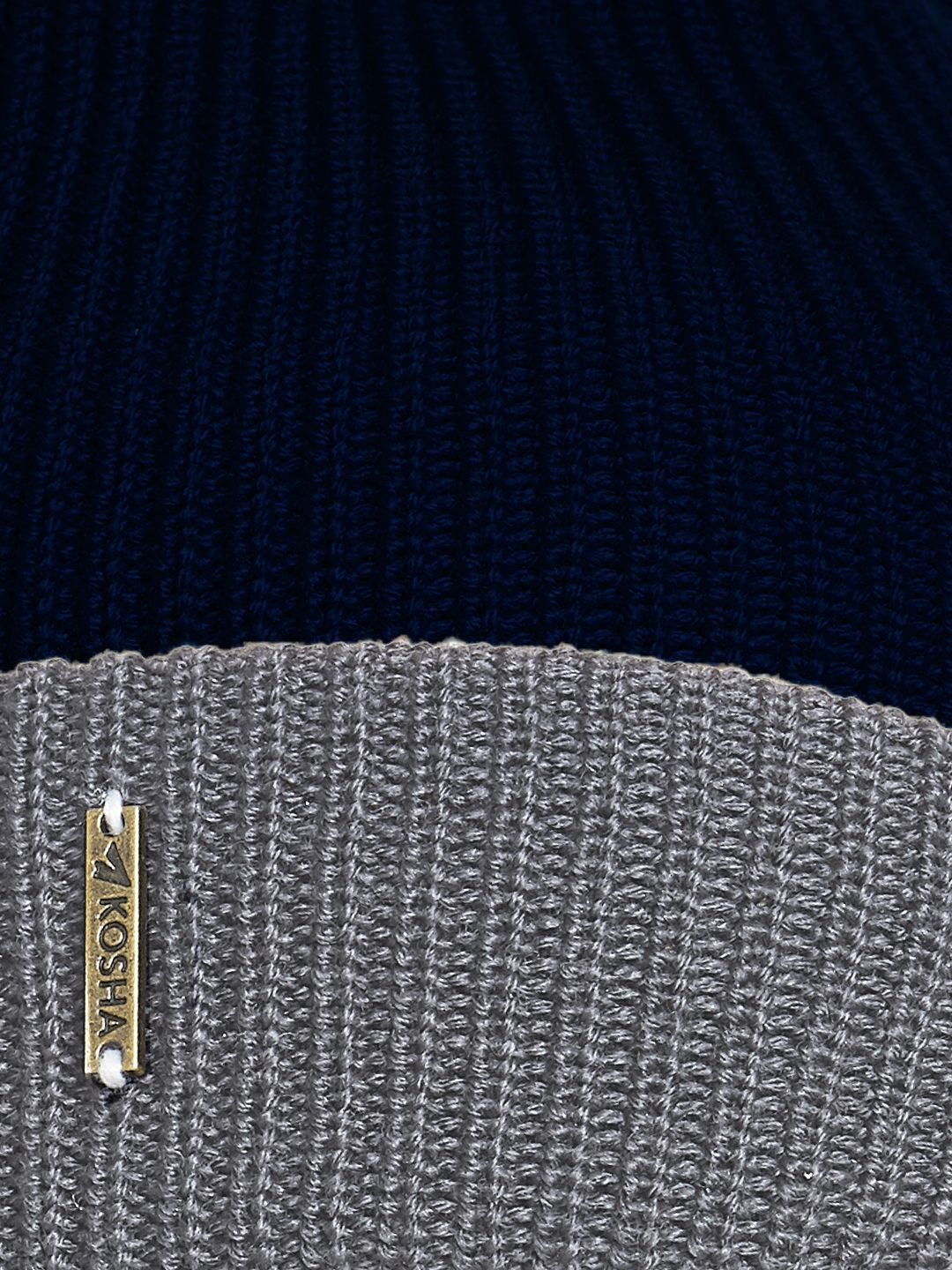 Navy-Grey Merino Wool Reversible Beanie | Men